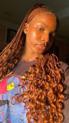 #ginger#blackgirl #knotlessboxbraids #hairidea December Braids Ideas, Ginger And Brown Braids, Ginger And Black Braids, Ginger Knotless Braids With Curls, Ginger Braids With Curls, Ginger Brown Braids, Ginger Twist Braids, Ginger Braided Hairstyles, Ginger Nails