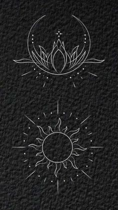 the sun and moon are drawn in white ink on black paper, with an artistic design