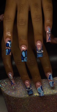 Kaws Blue, Sweet 16 Nails, Acrylic Nail Set, Hard Nails, Girly Acrylic Nails, French Tip Acrylic Nails