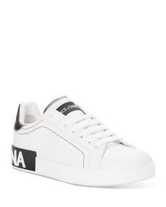 Dolce & Gabbana Women's Low-Top Sneakers White Lace-up Sneakers With Logo Plaque, Luxury White Sneakers With Logo Plaque, Elegant White Low-top Sneakers, Silver Sneakers, Cute Nike Shoes, Cute Nikes, Sneakers Online, Dolce & Gabbana, Sneakers White