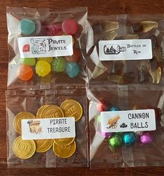 three bags filled with different types of candies