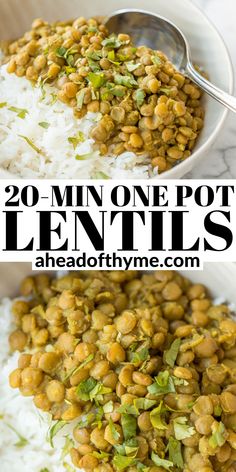 two bowls filled with lentils and white rice