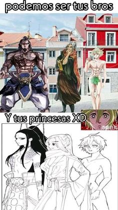 some anime characters are in different poses and the caption reads,'memes set us bros y'us princesses xd