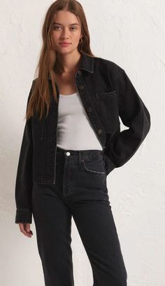 Soft and ultra comfortable, the Cropped Denim Jacket is sure to become an everyday fave. This cropped and classic jacket will give you that cool and confident look you can wear season after season. Relaxed fit Denim:100% Cotton Button front denim jacket Curved hem detail Chest patch pockets Unlined Machine Wash Cold, T Queer Fashion, Girls Together, Classic Jacket, Shopping Event, Cropped Denim Jacket, Trend Forecasting, Cropped Denim, Denim Wash, Sweater Cardigan