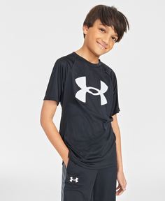 in stock Under Armour Black Tops With Letter Print, Black Under Armour Top With Letter Print, Black Under Armour Tops With Letter Print, Under Armour Black T-shirt For Streetwear, Kids Activewear, Training Gear, Big Boys, Tshirts Online, Shirt Online