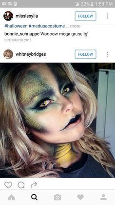 Snake Costume, Dragon Makeup, Medusa Snake, Makeup Suggestions, Theatrical Makeup, Special Effects Makeup, Halloween Costumes Makeup