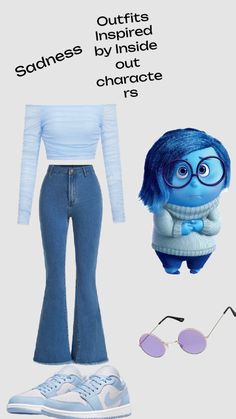 an image of the smurfs character from inside out with sunglasses, sweater and jeans