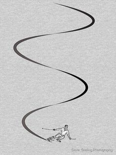 a drawing of a man skiing down a hill with a spiral design on the side