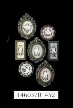 four framed pictures with ghost images in them on a black background and the words halloween written below it