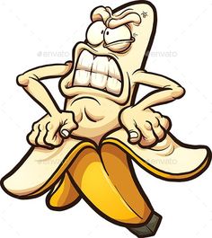 a cartoon banana character sitting on top of it's belly with its mouth open