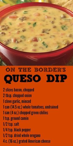 a bowl of quesadilla dip on the border's menu