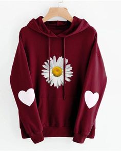 Daisy Print Cute Long Sleeve Hoodies Cartoon Heart, Heart Hoodie, Tops Blouse, Shirts Women, Daisy Print, Loungewear Set, Printed Drawstring, Drawstring Hoodie, Fashion Pattern