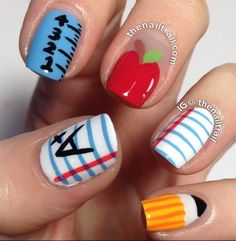 Back to School Nails Teacher Nails, School Nail Art, Nail Art For Girls, Nail Art For Kids, Natural Nail Art, Back To School Nails, School Nails