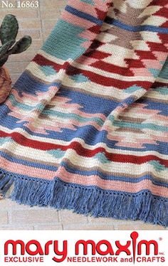 Mary Maxim - Mohave Afghan Pattern - Afghan Patterns - Patterns - Patterns & Books Native American Crochet Patterns, Motifs Afghans, Native American Blanket, Mary Maxim, Indian Blankets, Crochet Blanket Afghan, Afghan Patterns, Manta Crochet, Crochet Afghans