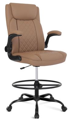 an office chair with a padded seat and foot rest on the base, viewed from the front