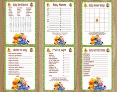 winnie the pooh baby shower game with teddy bears and other things to do on it