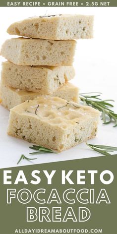 easy keto focaccia bread recipe with rosemary sprigs on top