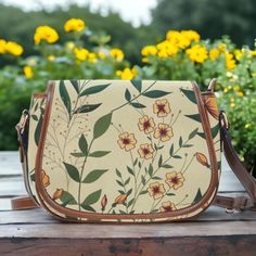 Cottagecore olive green floral Vegan leather strap saddle bag, cute green purse for women, crossed body shoulder bag, green bag for women. >>PRODUCT INFO<< Type: Waterproof Fabric, 10.24"(L) x 4.13"(W) x 8.66"(H)     17.95 Oz. Made of Oxford cloth with gold-tone hardware.     Single zippered top inside closure, flap front closure with magnetic snap closure.     Inner zipper pocket on back wall and a back zipper pocket.     Cross body shoulder strap with adjustable length: 20" - 23".     Dimensio Green Shoulder Saddle Bag, Green Floral Print Shoulder Bag, Green Satchel Saddle Bag With Adjustable Strap, Brown Floral Print Crossbody Shoulder Bag, Green Saddle Shoulder Bag For Daily Use, Green Floral Print Bags Ideal For Gifts, Green Floral Print Bags Suitable For Gifts, Beige Floral Print Crossbody Shoulder Bag, Green Floral Print Bags As Gifts