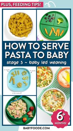 different bowls of pasta meals for baby Baby Led Weaning First Foods 6 Months, Pasta For Babies, Baby Pasta, Types Of Pasta, Baby Recipes, Baby Stage