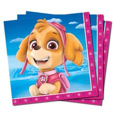 two pink napkins with a cartoon dog on them