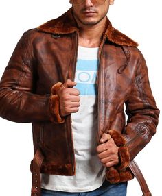 Men Brown Biker Shearling Bomber Leather Jacket Embrace urban fashion with the AlexGear brown shearling bomber jacket, an outerwear made for those who do not shy away from daring styles. Exuding rich brown hues, the jacket boasts timeless sophistication, making it a classic standout piece in your wardrobe.For all our bikers seeking a durable fashion statement, look no further, as this brown jacket is crafted using 100% genuine leather, making it highly resilient. The soft, supple leather drapes effortlessly around the body, offering a fitted structure. And that’s not all! The interior utilizes a faux fur lining for extra warmth and comfort, shielding you from the cold for stress-free adventures.The faux fur details around the hem, sleeves, and collar add an edgy and rugged allure, while th Brown Leather Jacket Outfit, Leather Jacket With Fur, Jacket With Fur, Leather Making, Fur Leather Jacket, Leather Jacket Outfits, Brown Jacket, Brown Leather Jacket, Leather Jacket Men