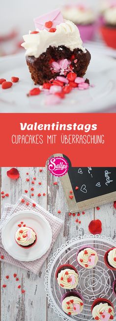 valentine's day cupcakes with white frosting and sprinkles