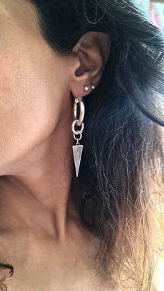 Earring Long, Spike Hoop Earrings, Chunky Hoop Earrings, Dangle Hoop Earrings, Spike Earrings, Large Hoop Earrings, Silver Hoops, Long Earrings, Handcrafted Jewelry