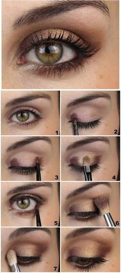 Doe Eyes Make Up, Smokey Eyes Tutorial, Brown Eye Makeup Tutorial, Make Up Gold, Hazel Eye Makeup, Makeup Tutorial Step By Step, Makeup Hacks Tutorials, Best Makeup Tips