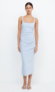 BE MINE SQUARE NECK DRESS - DUSTY BLUE Bridesmaids Styles, Square Neck Midi Dress, Spring Summer Capsule Wardrobe, Beautiful Bridesmaid Dresses, Summer Capsule, Summer Capsule Wardrobe, Square Neck Dress, Dress Dusty, New Pant