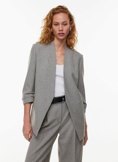 NEW POWER BLAZER Headshot Business, Open Front Blazer, White Houndstooth, Linen Blazer, Double Breasted Blazer, Tailored Jacket, Water Supply, Shawl Collar, Cropped Pants