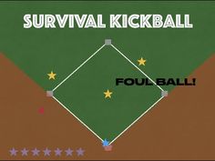 a baseball field with stars and the words survival kickball written in black on it