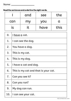 worksheet for reading the words i can't read