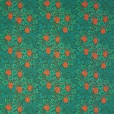 a green and red wallpaper with fruit on it