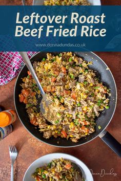 leftover roast beef fried rice in a skillet