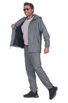 This windbreaker tracksuit is composed of a nylon exterior which is seamlessly smooth and entails an internal mesh lining which keeps you cool. The suit is ideal for everyday sports, GYM workouts and casual weekend activities. It is light weight and offers a relaxed fitting for maximum comfort and movement. About this item1. Full Zip up Mesh lined windbreaker Track jacket with hood and toggle drawstrings around waist2. Windbreaker jacket with 2 zippered side pockets and a zippered chest pocket3. Moisture-wicking Nylon Windbreaker Techwear, Nylon Moisture-wicking Techwear Windbreaker, Windproof Sportswear Windbreaker For Gym, Solid Techwear Windbreaker For Sports, Solid Techwear Sports Windbreaker, Nylon Sportswear Windbreaker For Training, Gray Windproof Windbreaker For Sports, Nylon Windbreaker For Sportswear Training, Nylon Windbreaker For Training