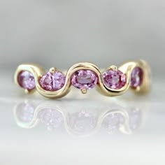 Pink Oval Ring, Pink Diamond Wedding Band, Pink Wedding Band, Gem Breakfast, Oval Sapphire Ring, Gold Sapphire Ring, Sapphire Band, Pink Sapphire Ring, Ringe Gold