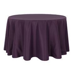 a round table with purple cloth on it