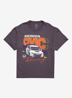 Head to the starting grid with this tee  featuring a Honda Civic and a racing-inspired design.100% cottonWash cold; dry lowImportedListed in men'sunisex sizes Casual Short Sleeve T-shirt For Motorsport Events, Cotton Racing Style Top With Graphic Print, Racing Style Crew Neck T-shirt For Motorsport Events, Racing Style Graphic Print T-shirt For Fans, Racing Style Cotton T-shirt With Letter Print, Sporty Tops With Letter Print For Motorsport Events, Racing Style Fan Merchandise T-shirt With Logo Print, Cotton T-shirt For Motorsport Events, Casual T-shirt With Letter Print For Motorsport Events