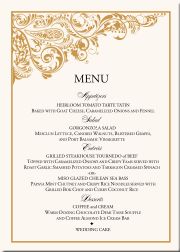 a menu with an ornate design on it