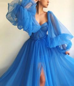 Beautiful Long Sleeve Tulle Blue Party Dress sold by KoKo Fashion on Storenvy Egyptian Dress, Prom Dresses Long Blue, Blue Prom Dresses, Backless Evening Dress, Long Prom Gowns, Blue Evening Dresses, Tulle Ball Gown, فستان سهرة, Prom Dresses With Sleeves