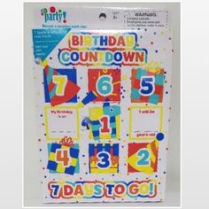 a birthday card with numbers and balloons on it's front, which reads happy birthday count down