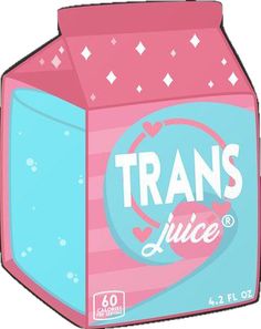 a carton of transs juice with hearts on the front and sides, in pink and blue