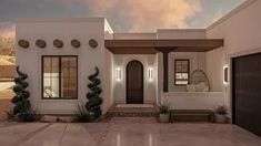 this is an artist's rendering of a house in the desert with two garages