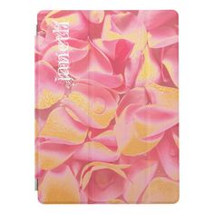 a pink and yellow ipad case with flowers on the front, in full blooming glory