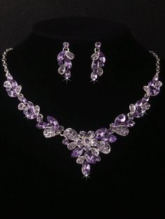 High-End Bridal Jewelry Wedding Necklace, Blue, Purple, Red Crystal Jewelry Set, Perfect For Christmas Stage Performance, Evening Party Dress Accessories Purple,Red,Royal Blue         Women Fashion Jewelry, size features are:Bust: ,Length: ,Sleeve Length: Purple Quinceanera Jewelry, Purple Dress Jewelry, Purple Jewellery Set, Purple Dress Accessories, Amethyst Jewelry Necklace, Red Crystal Jewelry, Heavy Jewellery, Lavender Necklace