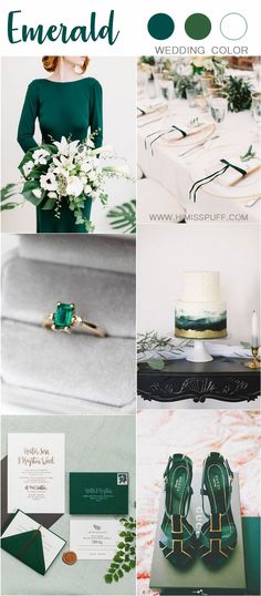 green and gold wedding color palettes with text overlaying the top right side