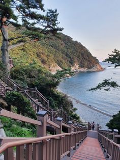 stairs lead down to the beach and water