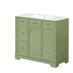 a bathroom vanity with drawers and a sink