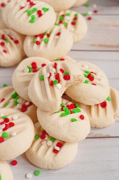 white cookies with green and red sprinkles on them