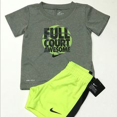 Dri Fit Elastic Waist Shorts Full Court Awesome Graphic T Shirt & Short Set New With Tags Shirt & Shorts: 100% Polyester Casual Green Nike Sets, Nike Jogging Suits, Nike Sweatshirts Hoodie, Nike Set, Black Tracksuit, Black And White Pants, Baby Nike, Nike Short, Tracksuit Jacket